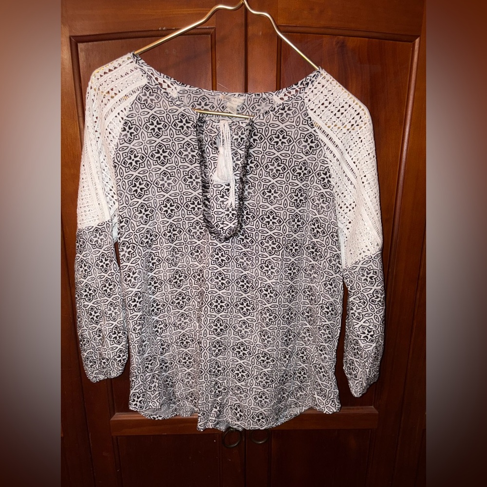 Cato Black and White Relaxed Tunic Blouse